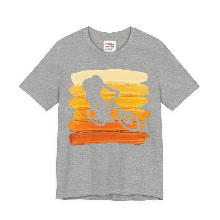 Vintage Mountain Biker Orange Stripes — Unisex Graphic Tee | Universe