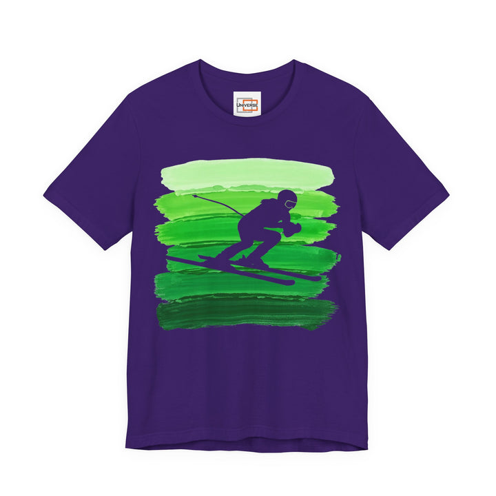Vintage Downhill Skier Green Stripes — Unisex Graphic Tee | Universe