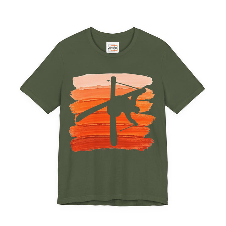 Vintage Freestyle Skier Orange Stripes — Unisex Graphic Tee | Universe