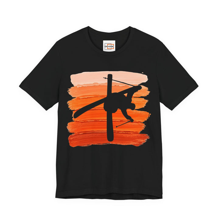 Vintage Freestyle Skier Orange Stripes — Unisex Graphic Tee | Universe