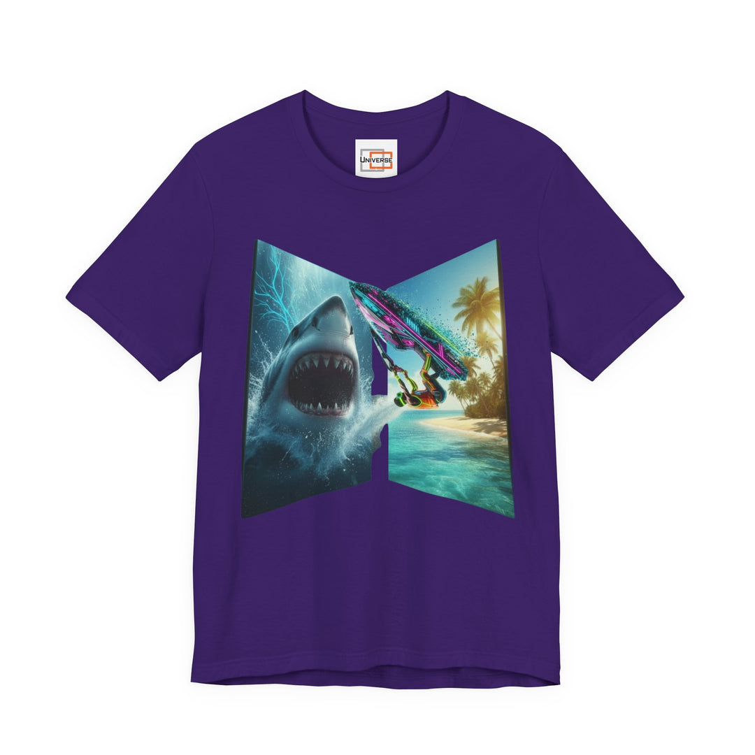 Shark vs Wakeboarder Z-Fold Portal— Unisex Graphic Tee | Universe