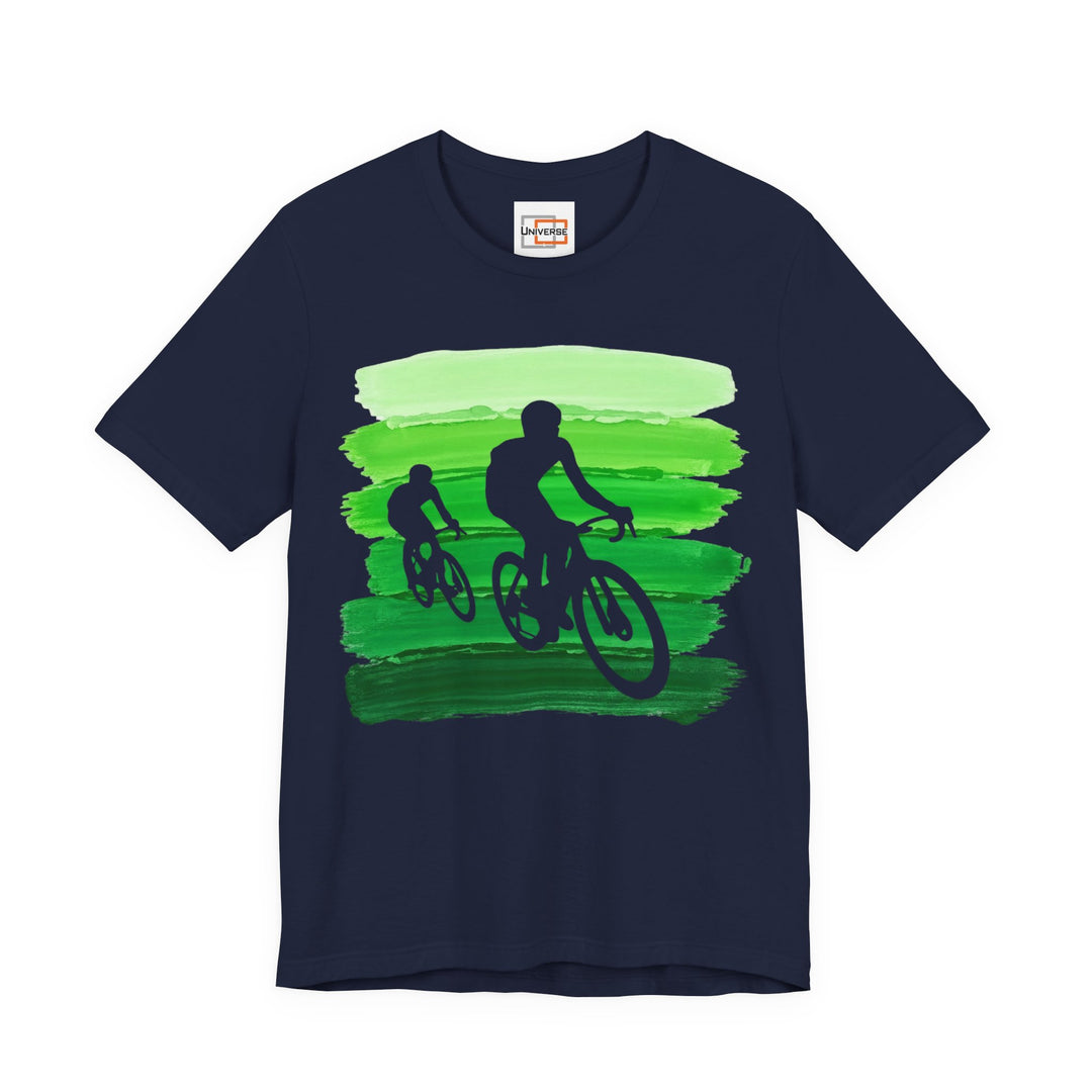 Vintage Cyclists Green Stripes — Unisex Graphic Tee | Universe