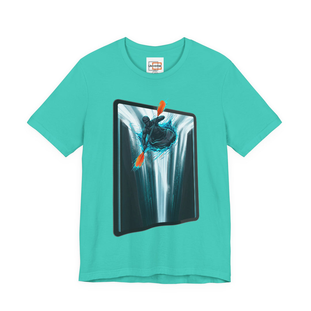 Kayak Waterfall Portal — Unisex Graphic Tee | Universe