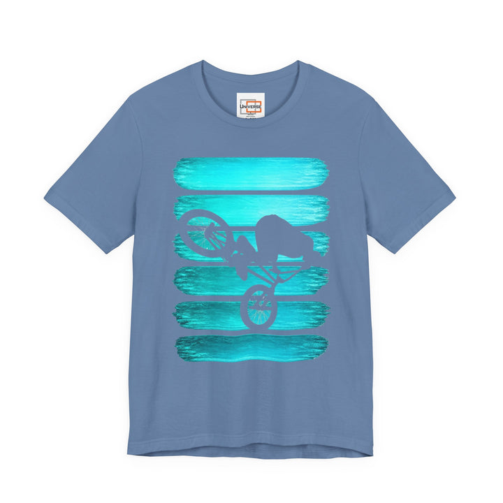 Vintage BMX Teal Stripes — Unisex Graphic Tee | Universe