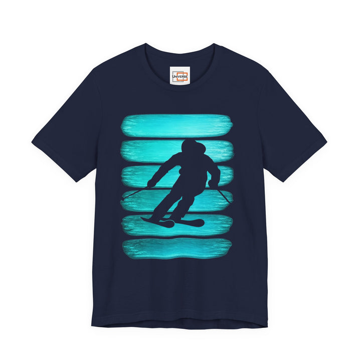 Vintage Skier Teal Stripes — Unisex Graphic Tee | Universe