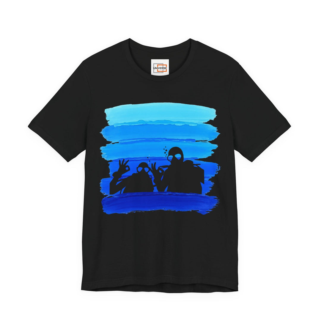 Vintage Scuba Divers Blue Stripes — Unisex Graphic Tee | Universe