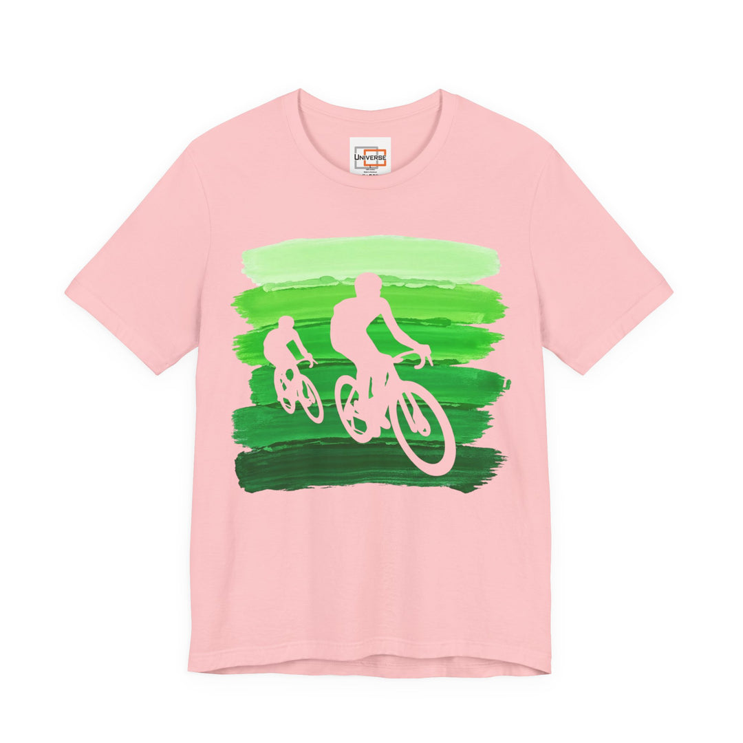 Vintage Cyclists Green Stripes — Unisex Graphic Tee | Universe