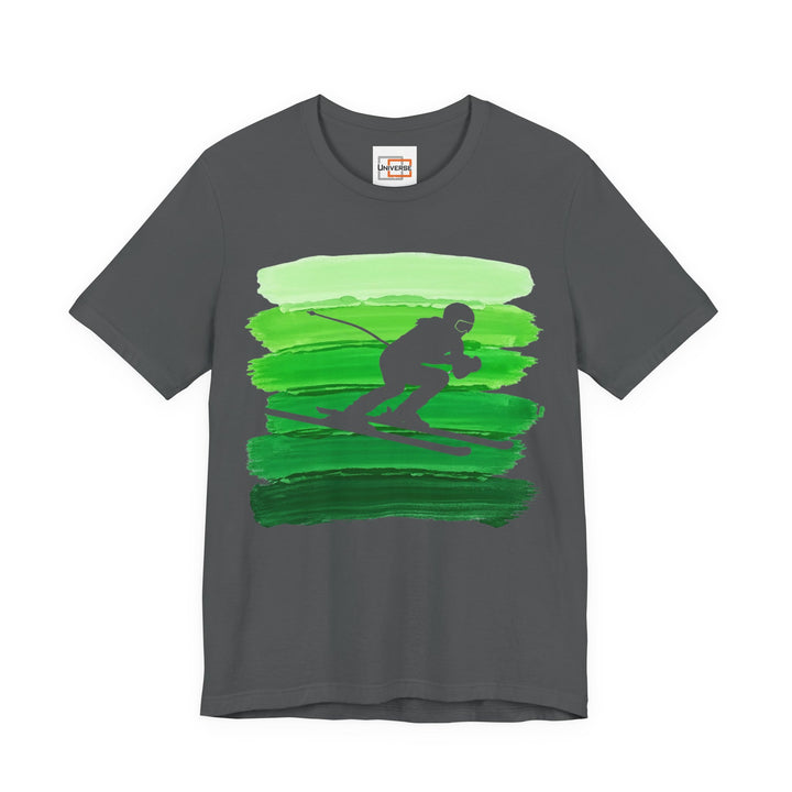 Vintage Downhill Skier Green Stripes — Unisex Graphic Tee | Universe