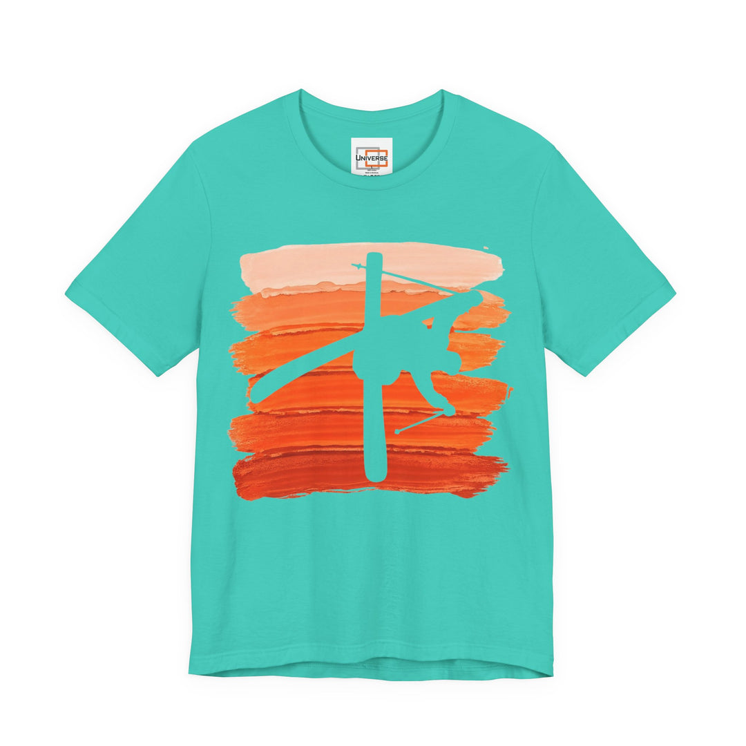 Vintage Freestyle Skier Orange Stripes — Unisex Graphic Tee | Universe