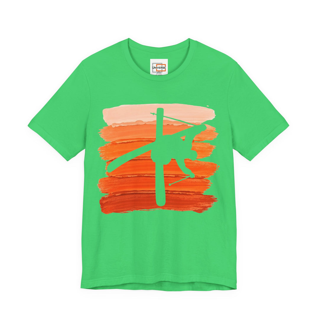 Vintage Freestyle Skier Orange Stripes — Unisex Graphic Tee | Universe