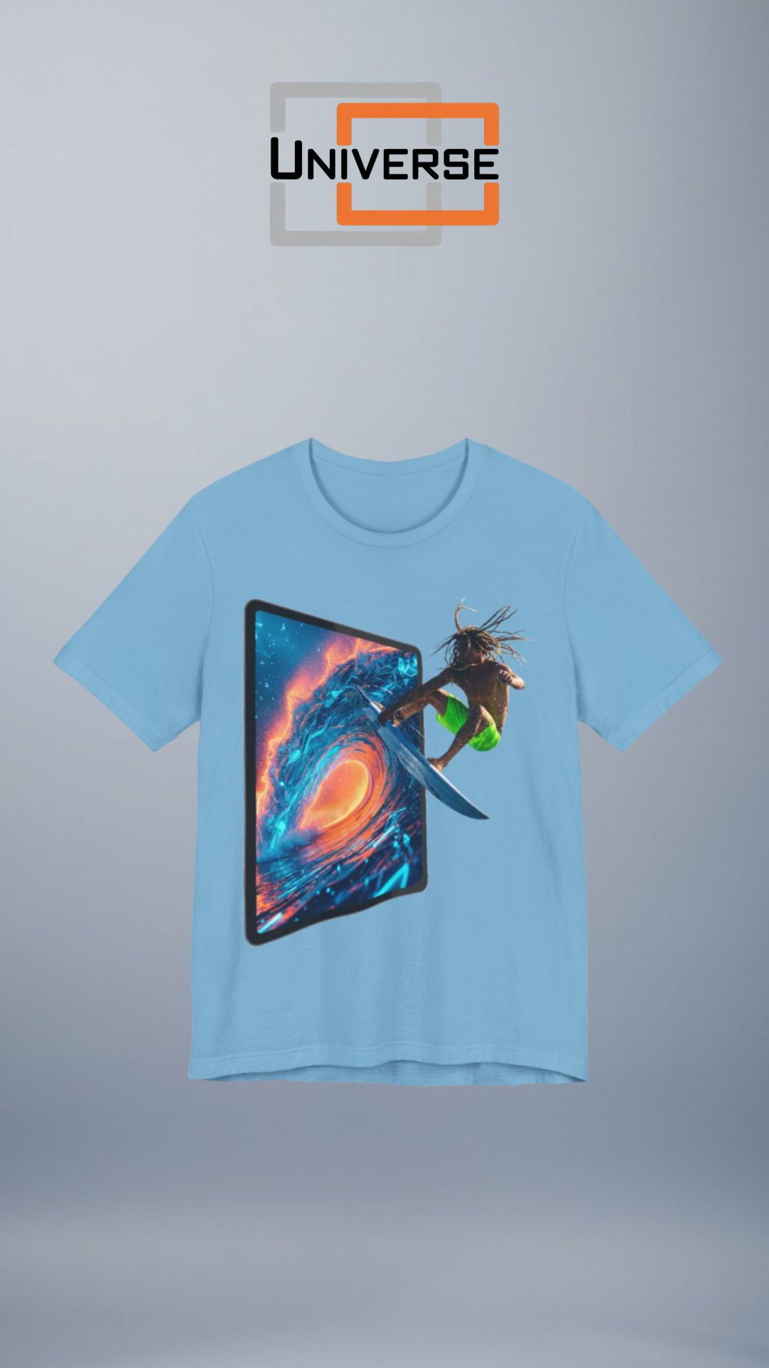 Fire Wave Surfer Portal Branded Design Portrait — Universe Digital
