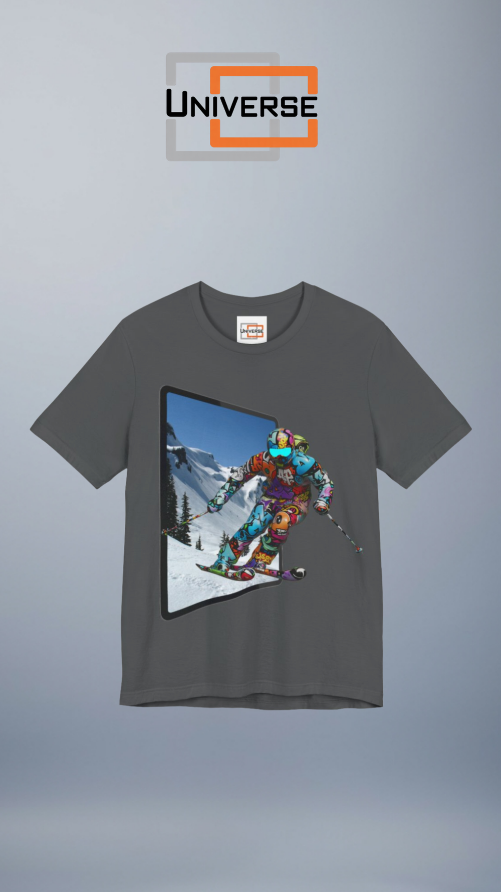 Graffiti Skier Portal Branded Design Portrait — Universe Digital