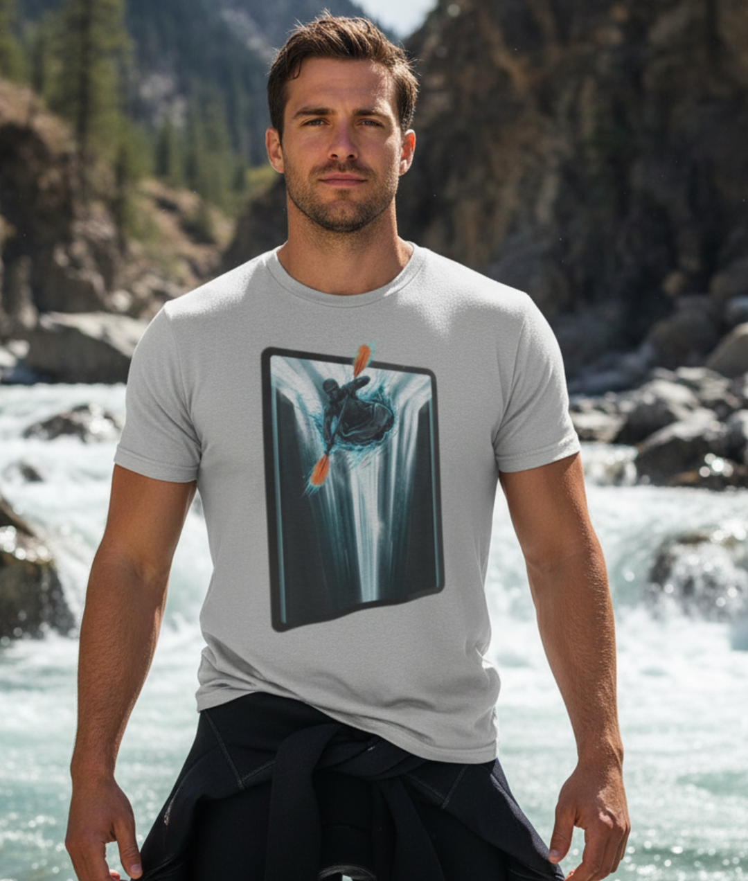 Kayak Waterfall Portal Mockup — Universe Digital