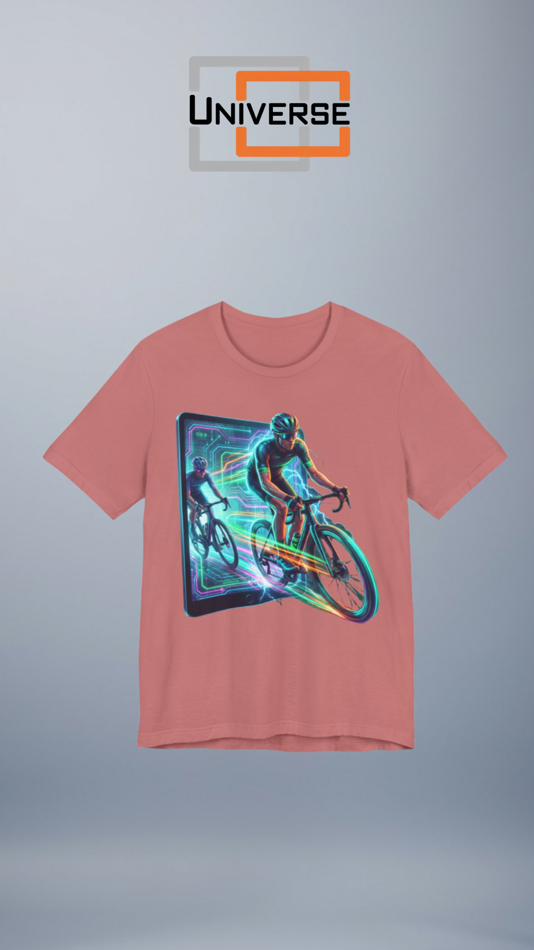 Neon Cyclist Portal Branded Design Portrait — Universe Digital