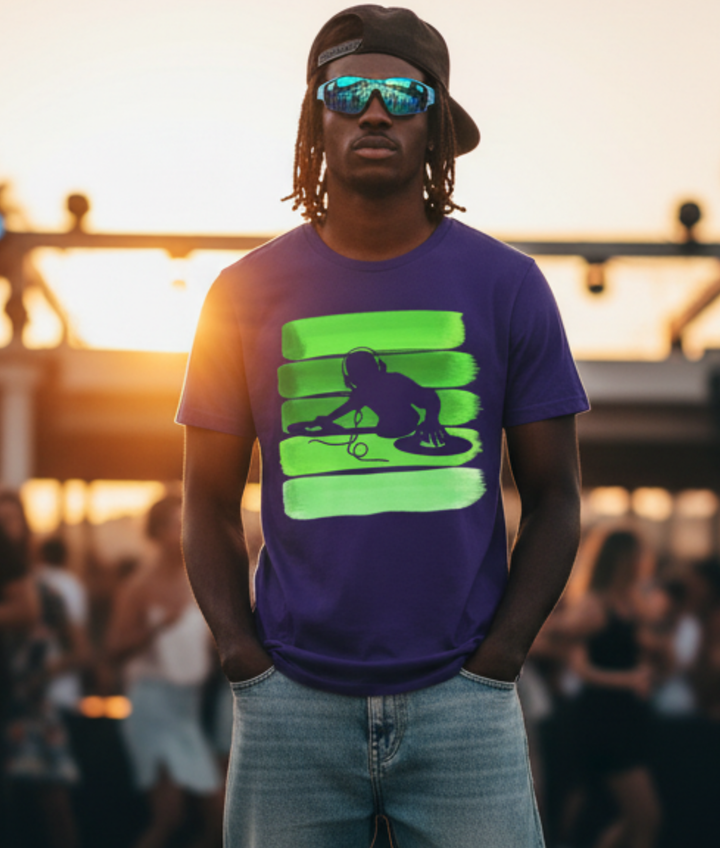 Vintage DJ Green Stripes Mockup — Universe Digital