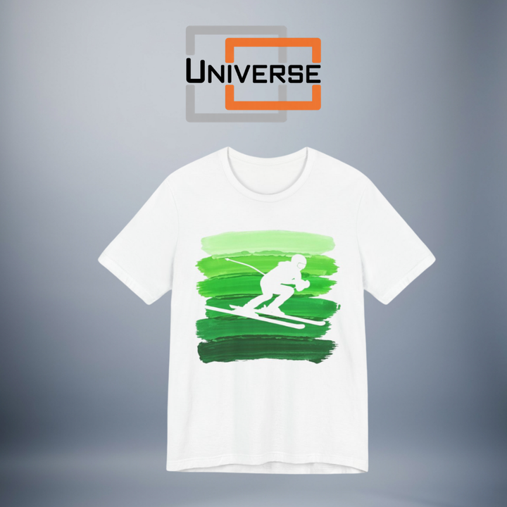 Vintage Downhill Skier Green Stripes Branded Design — Universe Digital