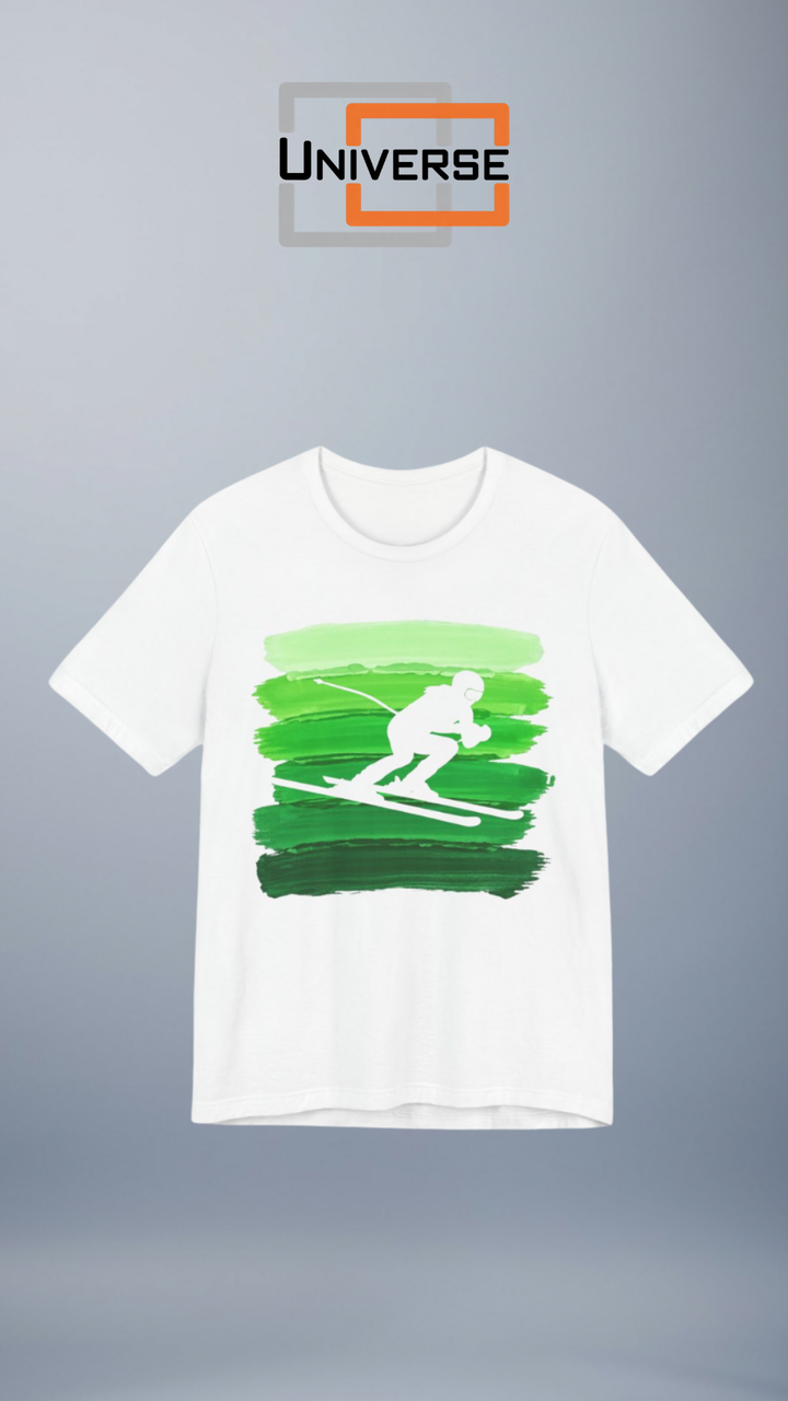 Vintage Downhill Skier Green Stripes Branded Design Portrait — Universe Digital