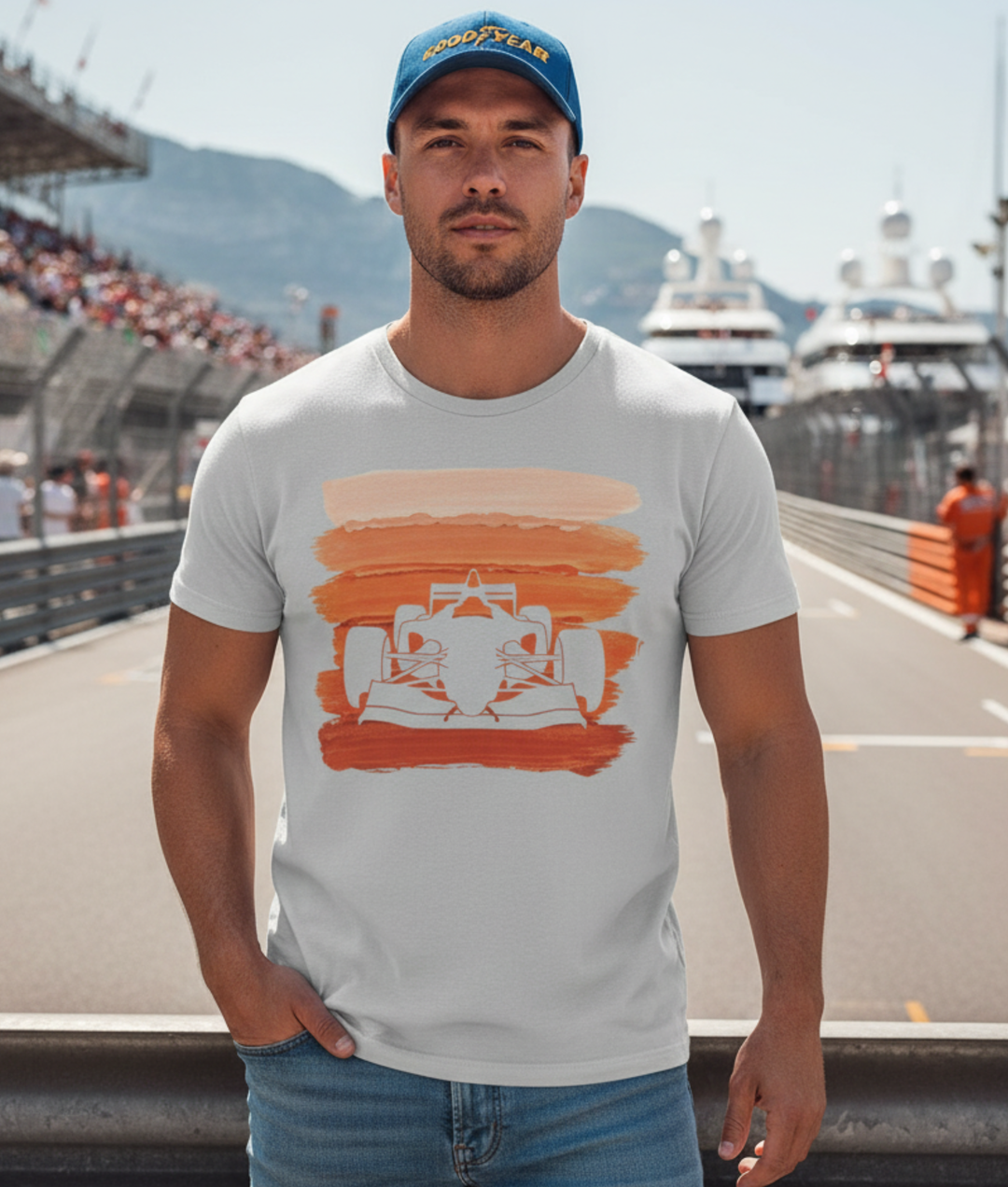 Vintage Formula Orange Stripes Mockup — Universe Digital