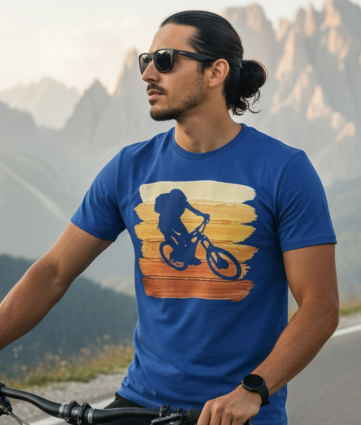Vintage Mountain Biker Orange Stripes Mockup — Universe Digital