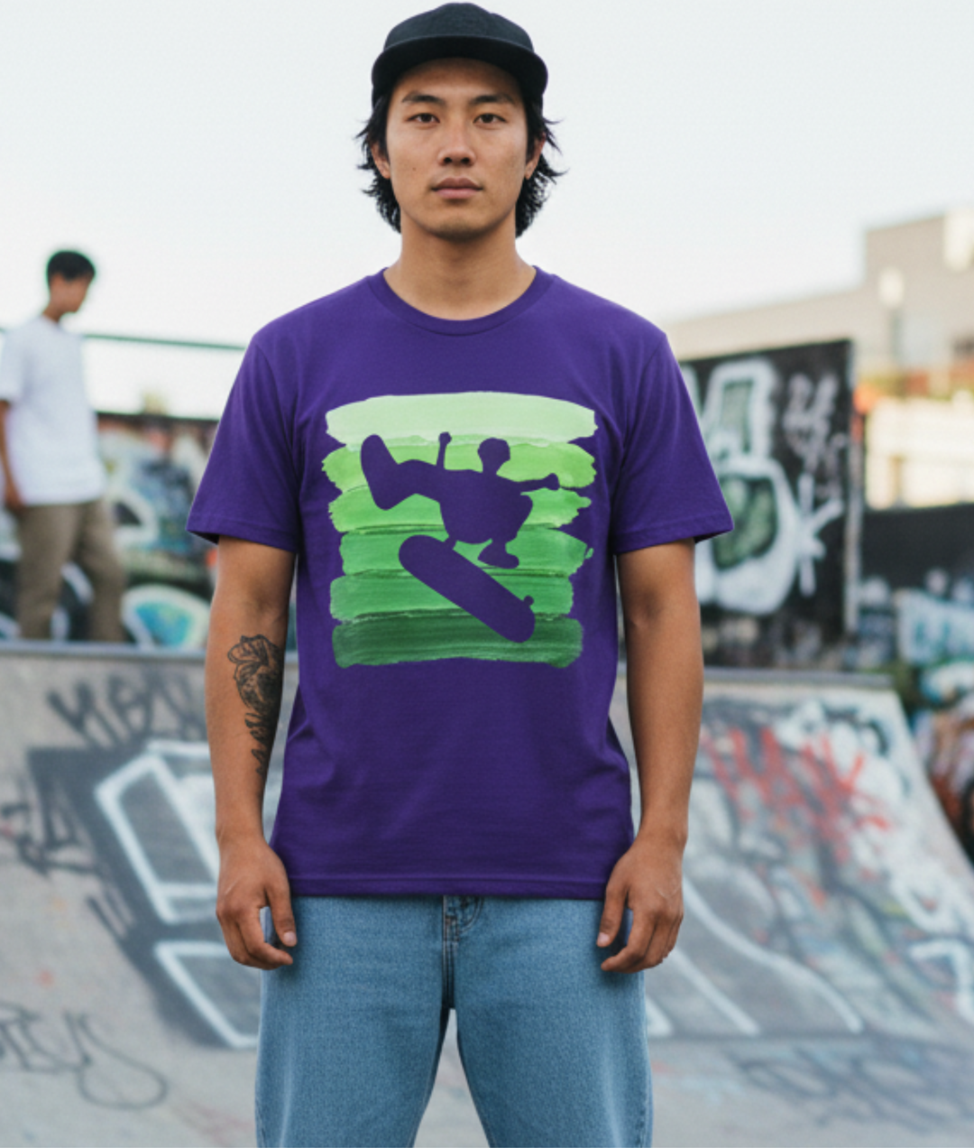 Vintage Skateboarder Green Stripes — Unisex Graphic Tee | Universe Mockup — Universe Digital