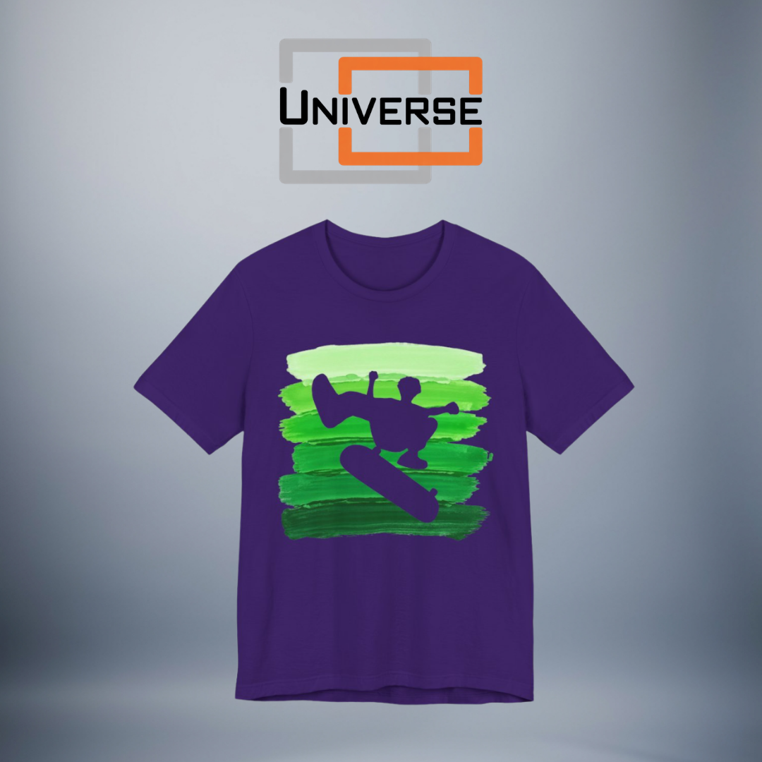 Vintage Skateboarder Green Stripes — Unisex Graphic Tee _ Universe Branded Design — Universe Digital