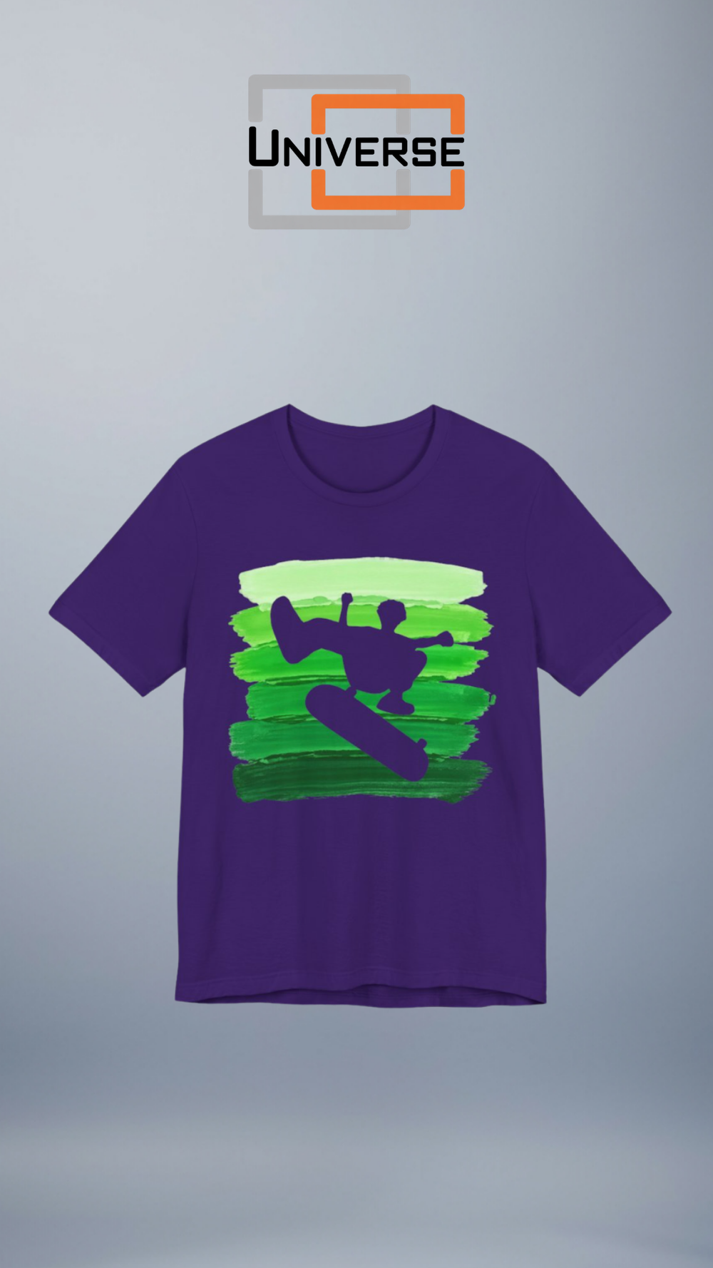 Vintage Skateboarder Green Stripes — Unisex Graphic Tee _ Universe Branded Design Portrait — Universe Digital
