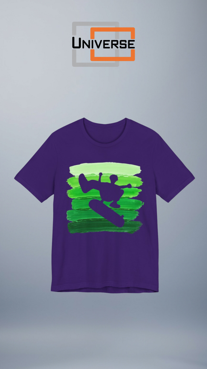 Vintage Skateboarder Green Stripes — Unisex Graphic Tee _ Universe Branded Design Portrait — Universe Digital