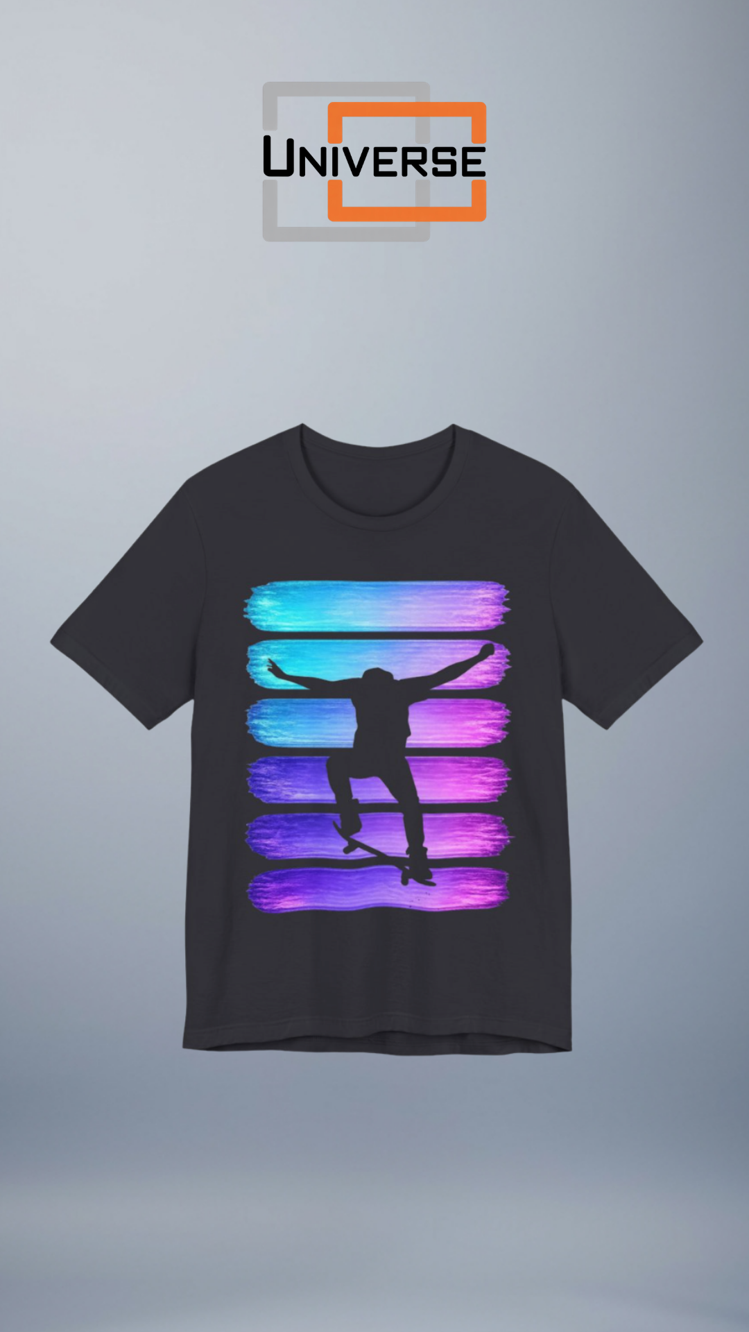 Vintage Skateboarder Purple Blue Stripes Branded Design Portrait — Universe Digital