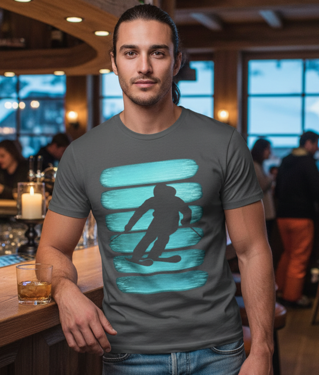 Vintage Skier Teal Stripes Mockup — Universe Digital
