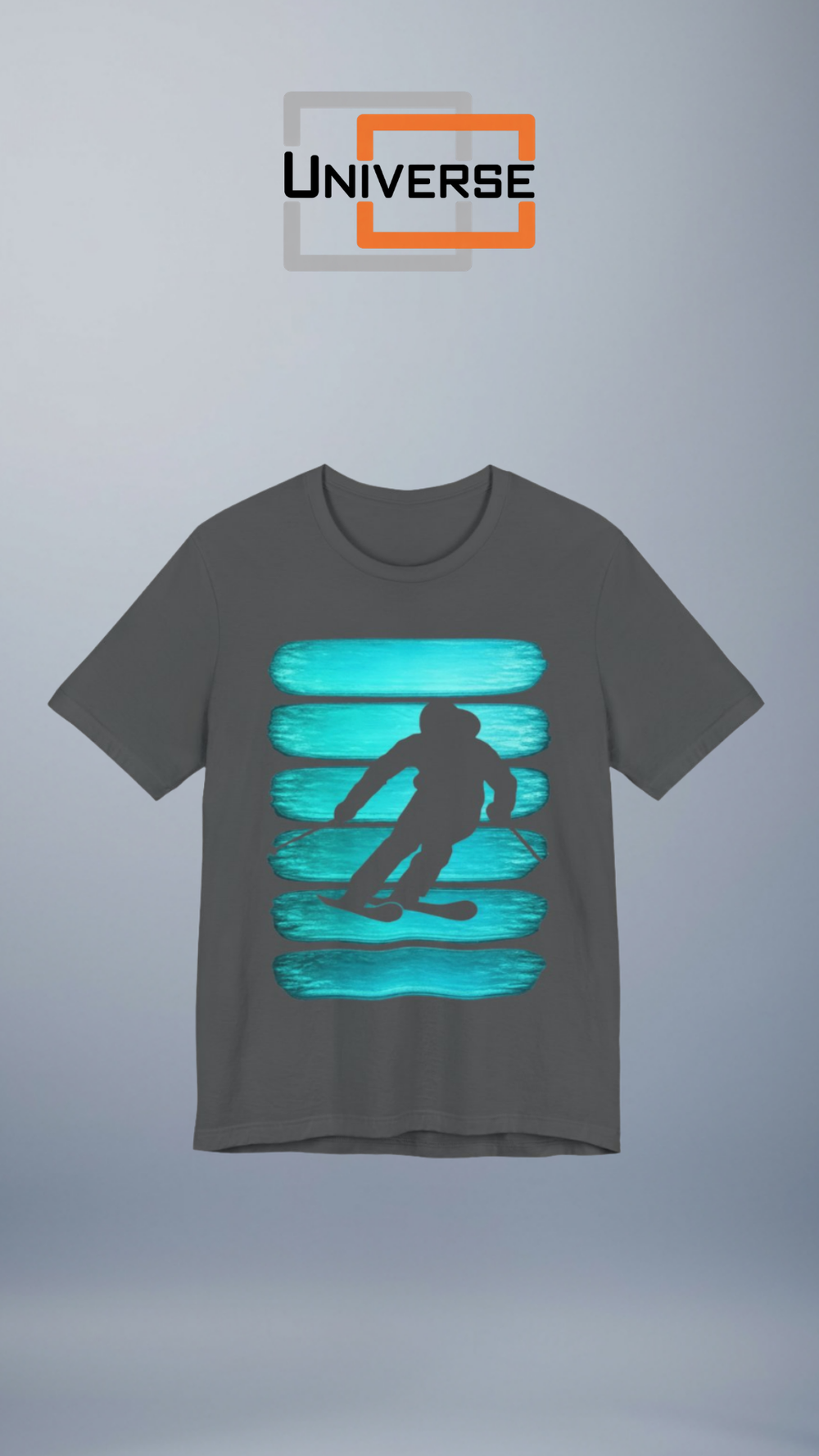 Vintage Skier Teal Stripes Branded Design Portrait — Universe Digital