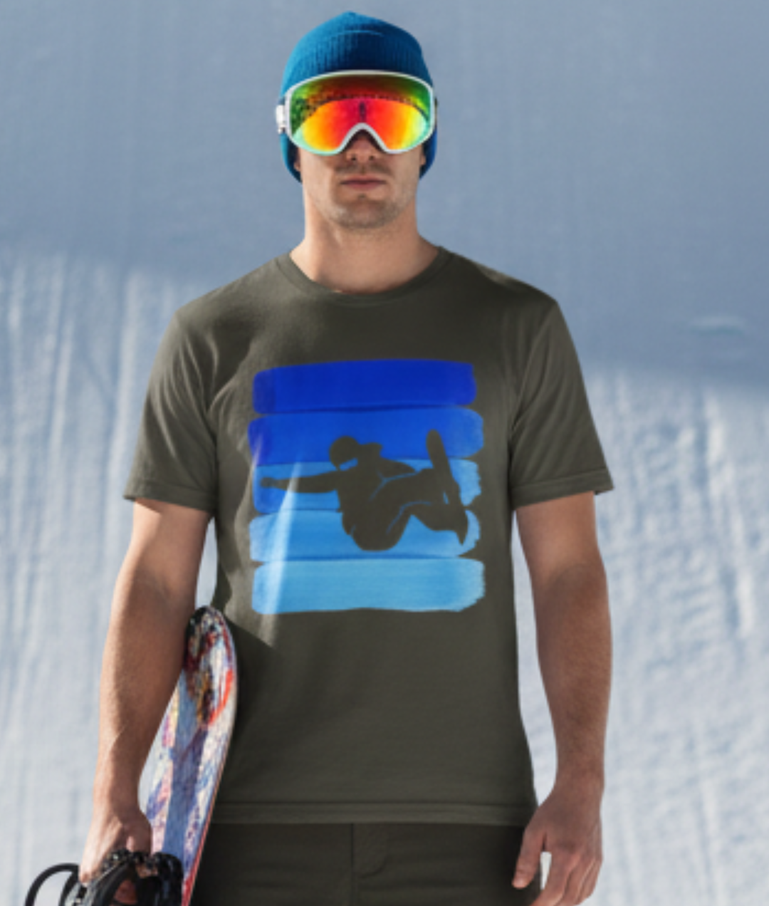 Vintage Snowboarder Blue Stripes Mockup — Universe Digital