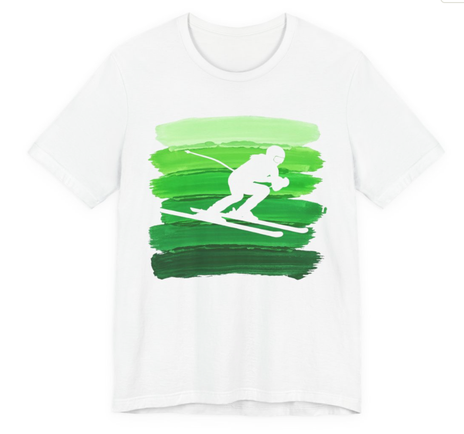 Vintage Downhill Skier Green Stripes | Universe
