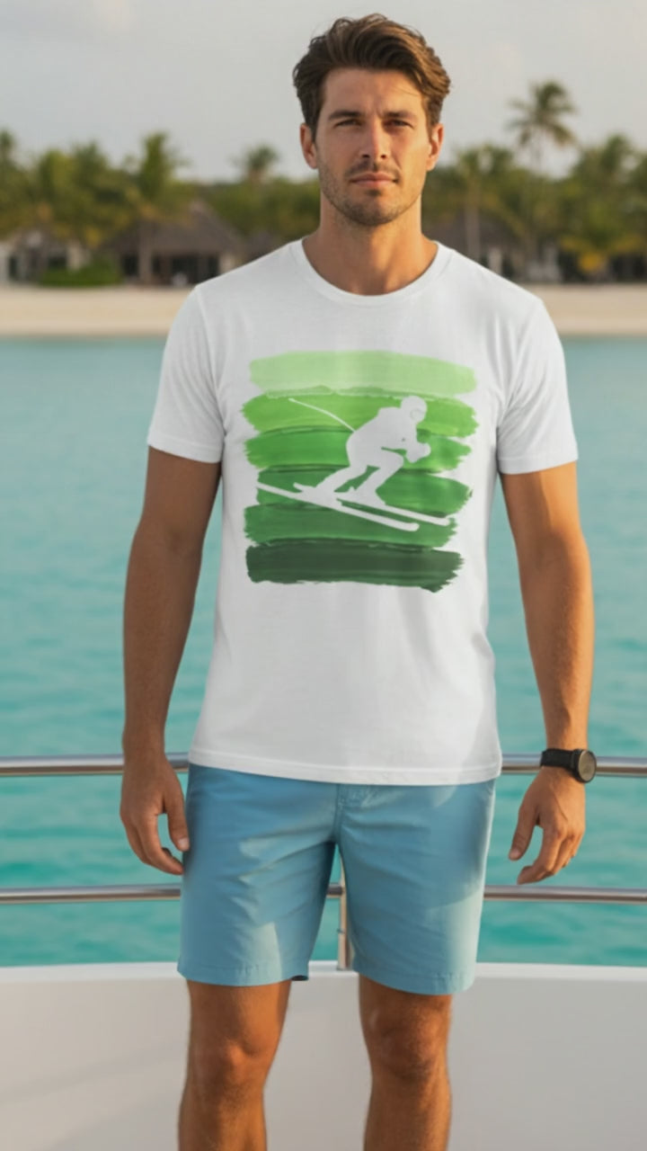 Vintage Downhill Skier Green Stripes Lifestyle Video — Universe Digital