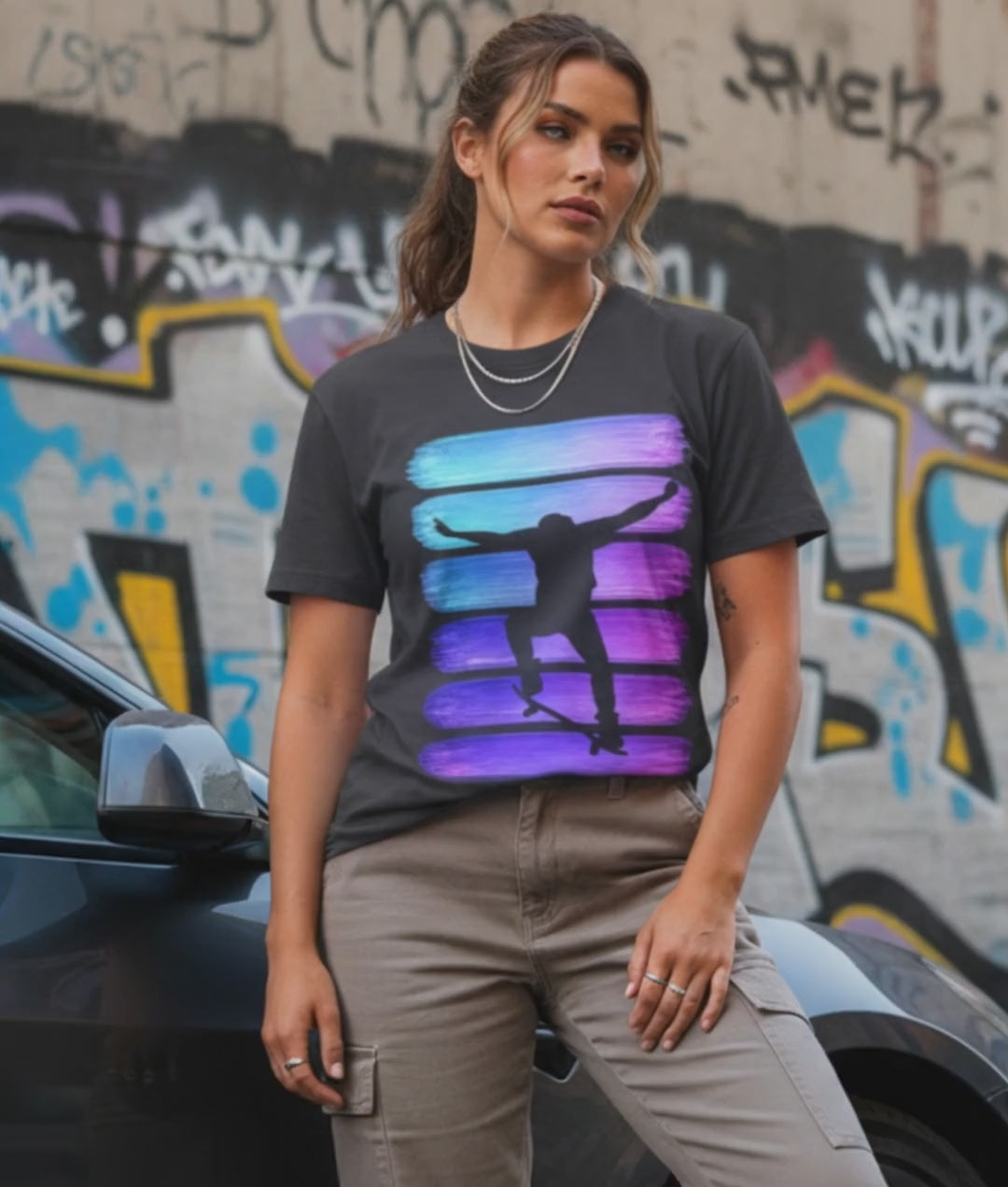 Vintage Skateboarder Purple Blue Stripes Lifestyle Video — Universe Digital